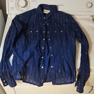 Wrangler Pearl Snap Navy Shirt with White Stripes